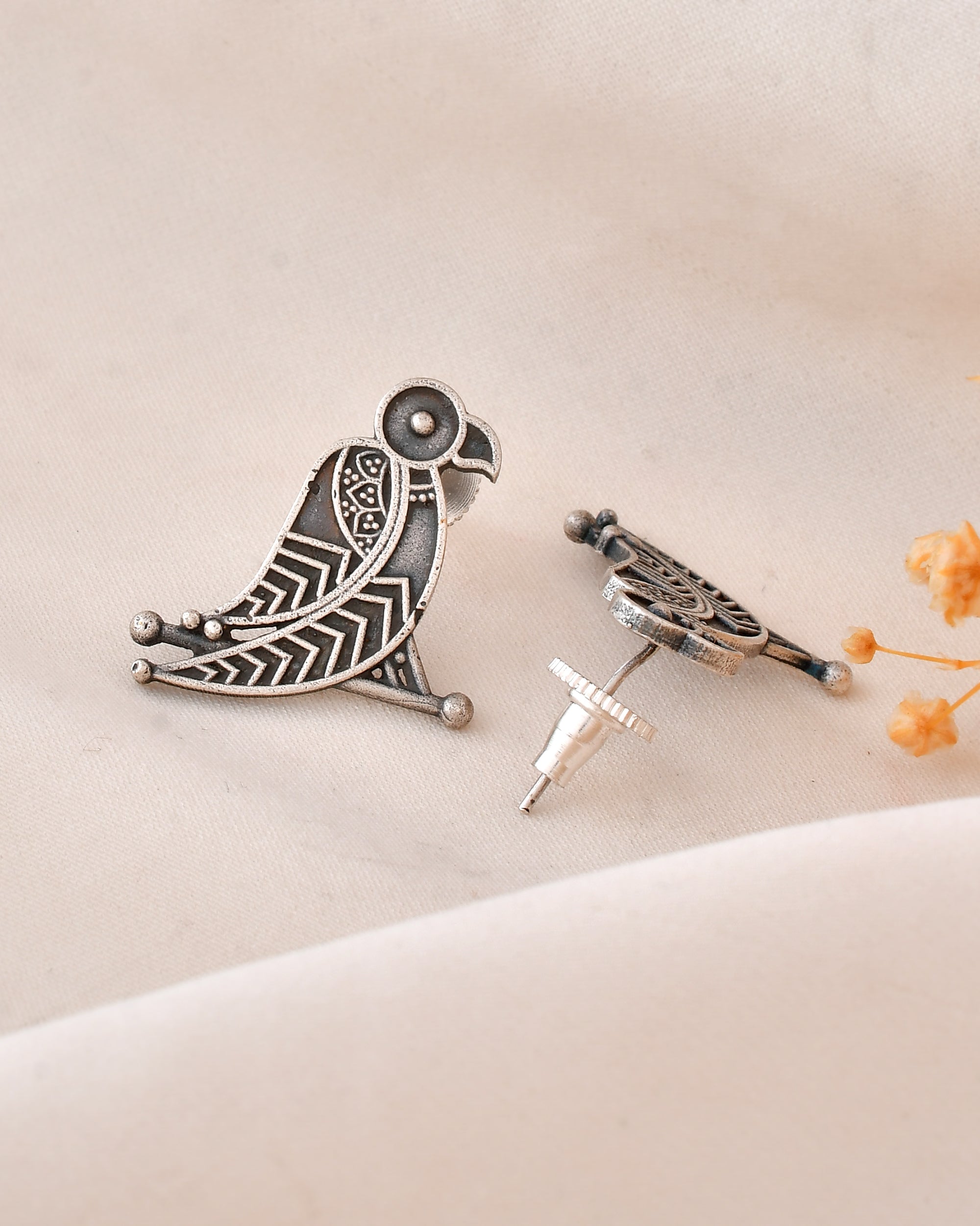 Tribal Parrot Dandiya Stud Earrings